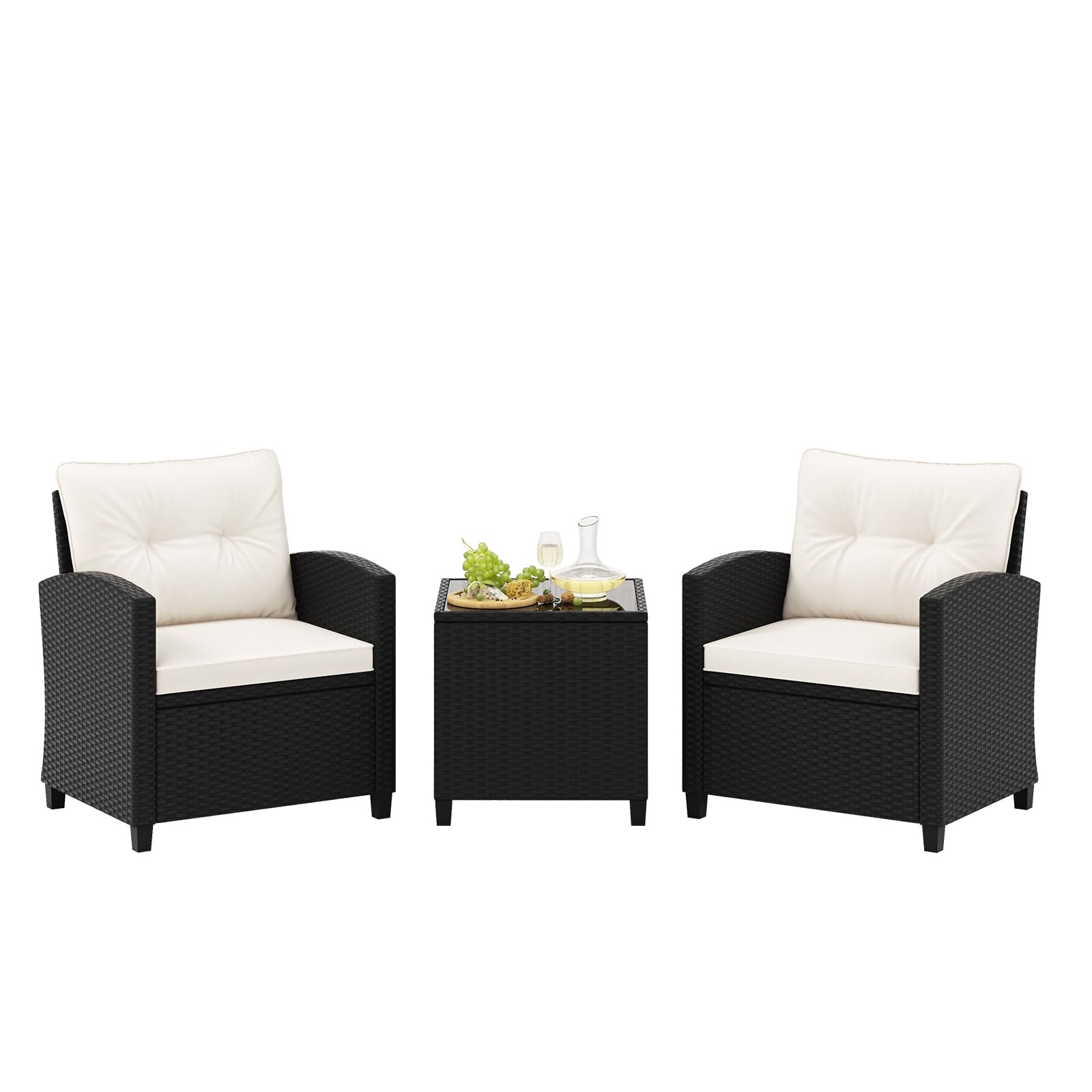 Tangkula 3 Piece Patio Furniture Set, Rattan Conversation Set w/Soft Seat & Back Cushions